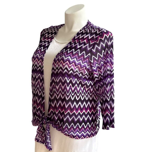 Chicos Travelers Collection Purple Zig-Zag Sheer Tie-Front Cardigan Size 3 (XL) - Picture 5 of 8